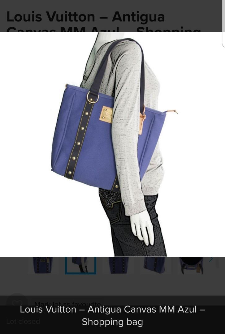 Louis Vuitton Blue Antigua Canvas Pochette Plate Cosmetic Bag Leather  ref.306686 - Joli Closet