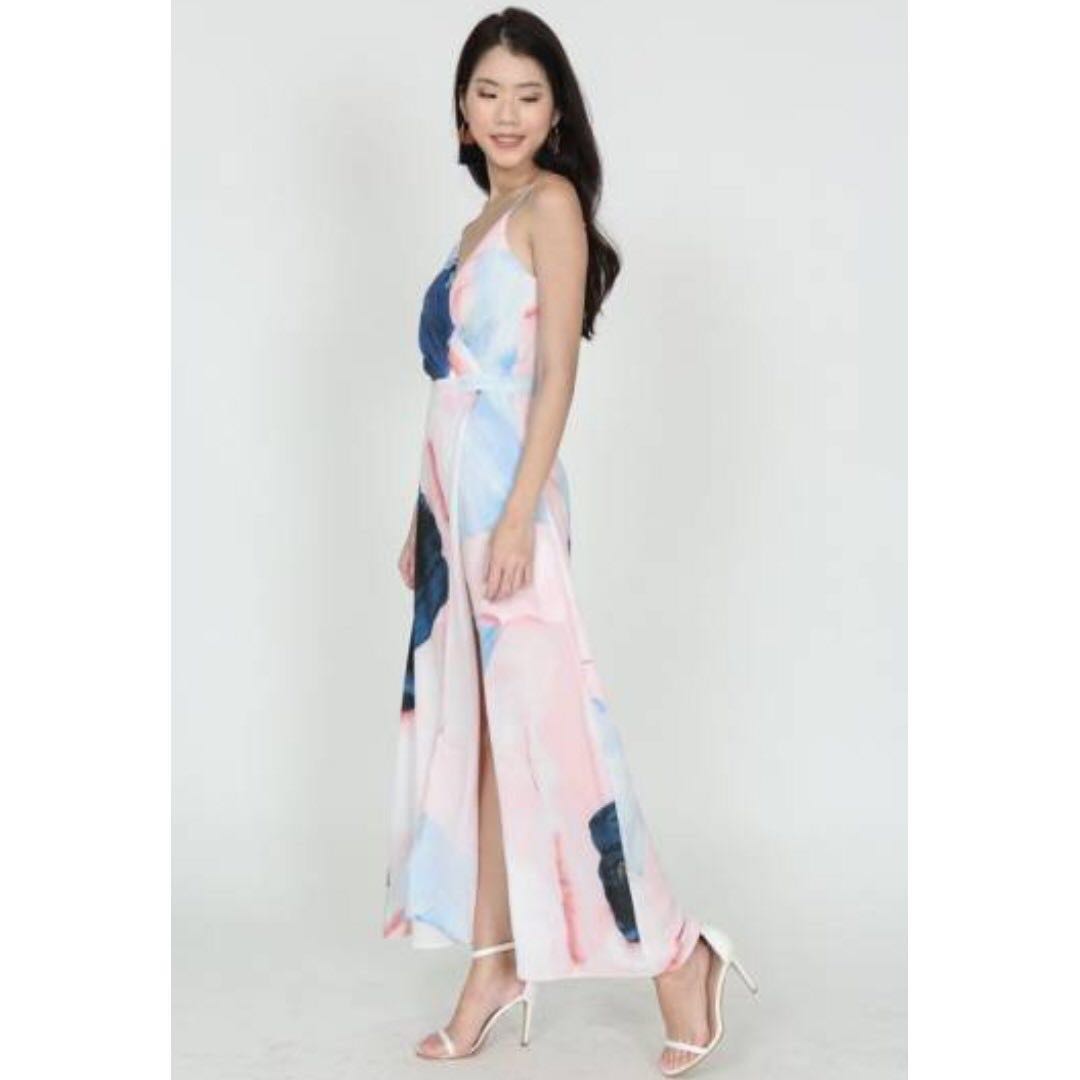MDS Collections Crocus Wrapped Dress In Pastel Watercolor Print, Women's  Fashion, Dresses u0026 Sets, Dresses on Carousell