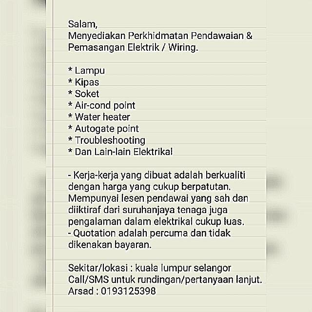 Menyediakan Perkhidmatan Pendawaian Pemasangan Elektrik Wiring Trusted Everything Else On Carousell