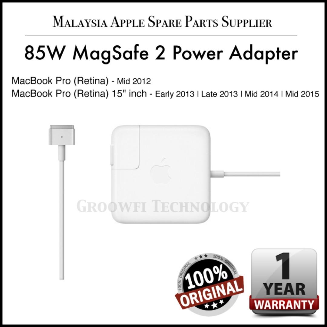 New Original Apple Macbook Pro Retina 15 Inch 85w Magsafe 2 Power Adapter Charger Electronics Computer Parts Accessories On Carousell