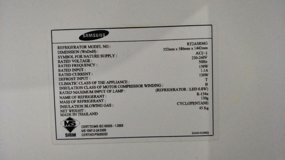 Samsung Refrigerator Model RT2ASRMG, TV & Home Appliances, Kitchen