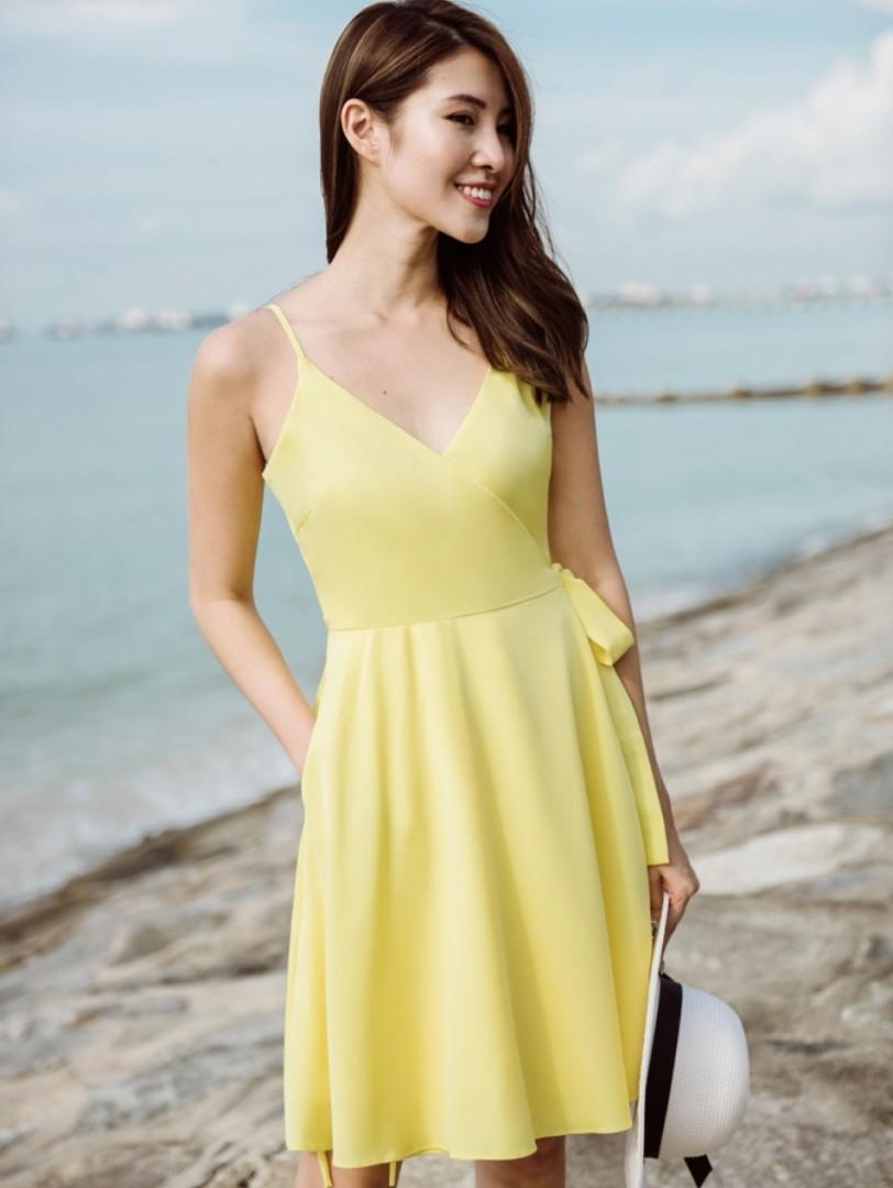 The Thread Theory Yellow Wrap Dress Women s Fashion Dresses