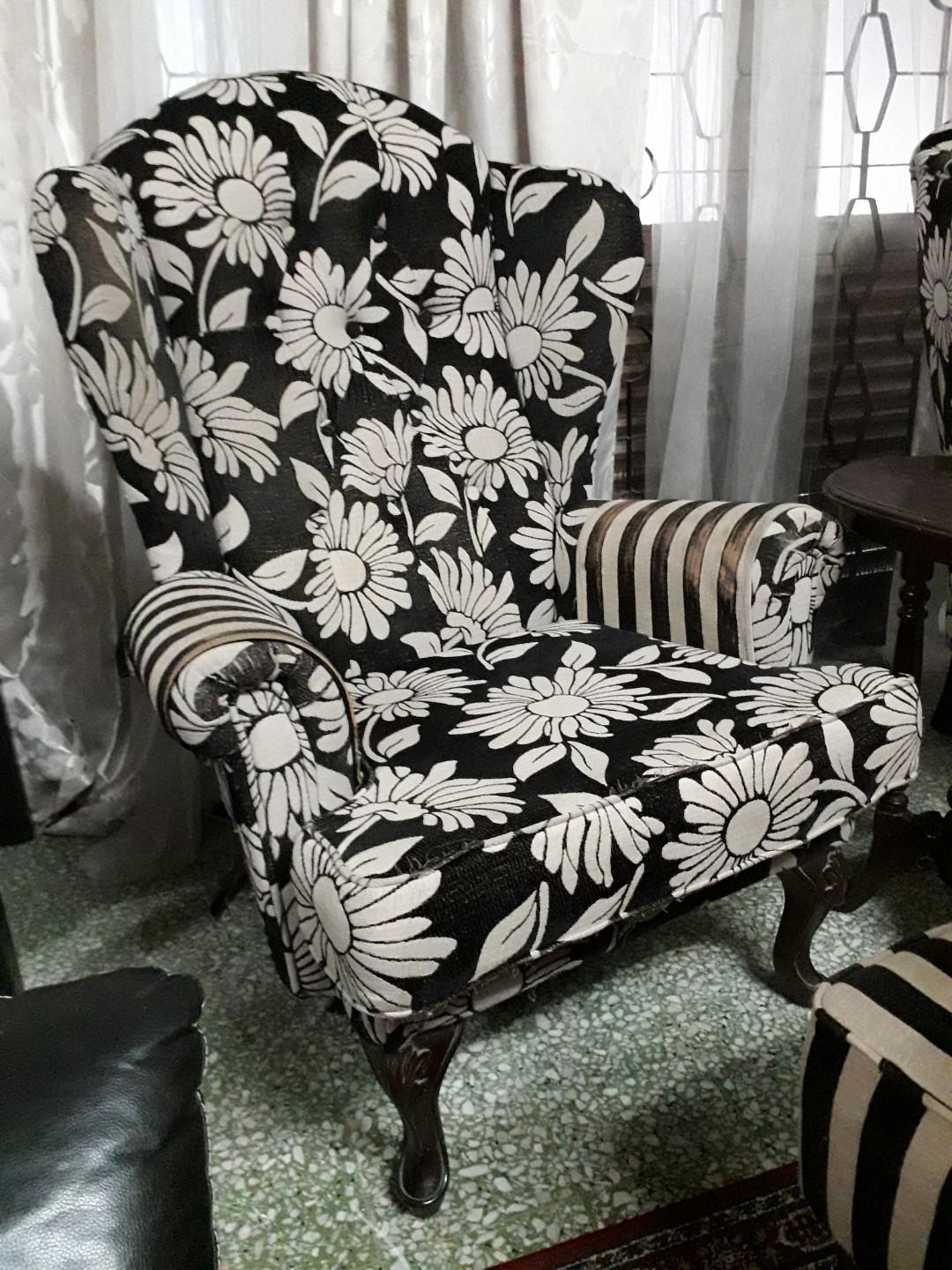(SOLD) Wing Chair and Stool, Furniture & Home Living, Furniture, Chairs