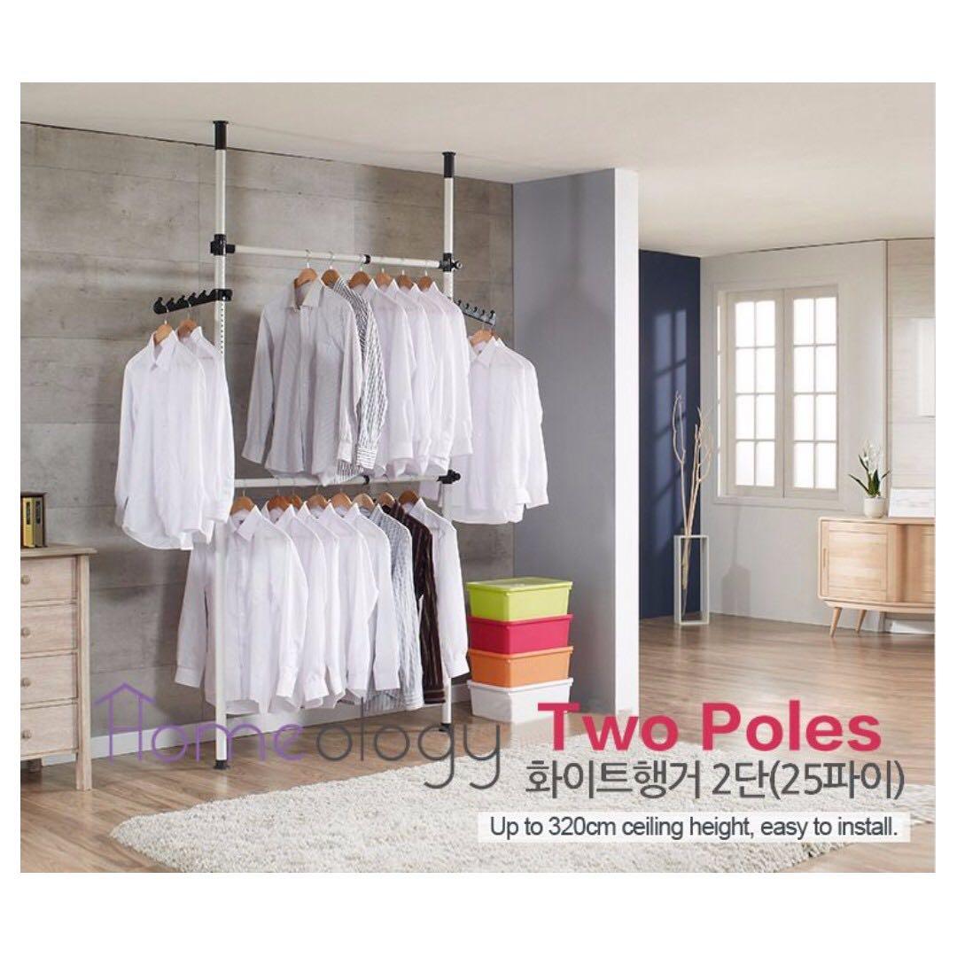 38mm Adjustable Space Saving Corner Valet Hanging Pole Clothes Drying Rack Hanger Storage Shelf Stand Furniture Others On Carousell