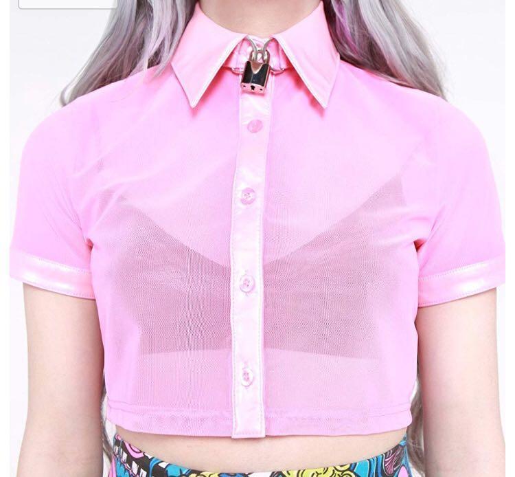 Better Locked Up Than Knocked Up Top Crop Top Pink Mesh