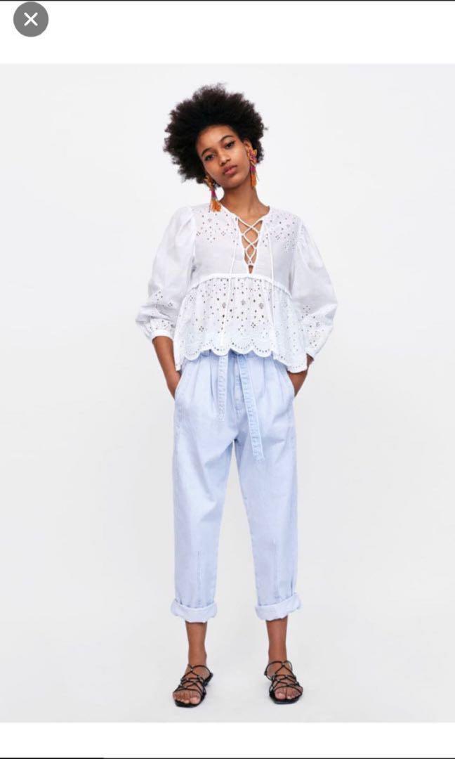 Zara white paperbag jeans clearance