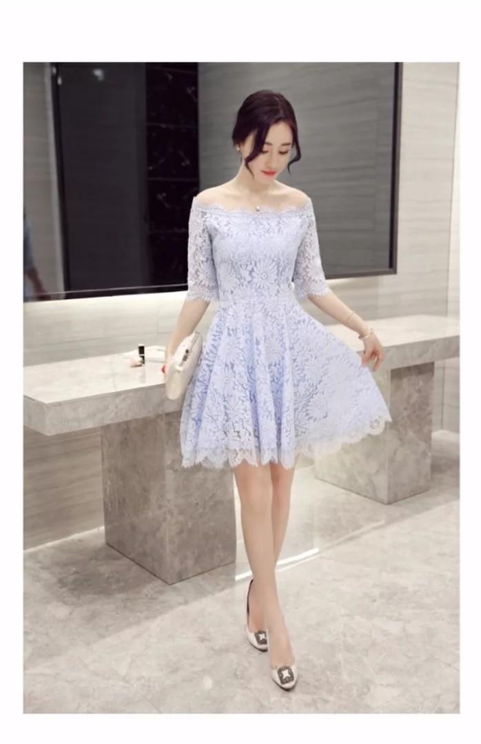 light blue fit and flare dress