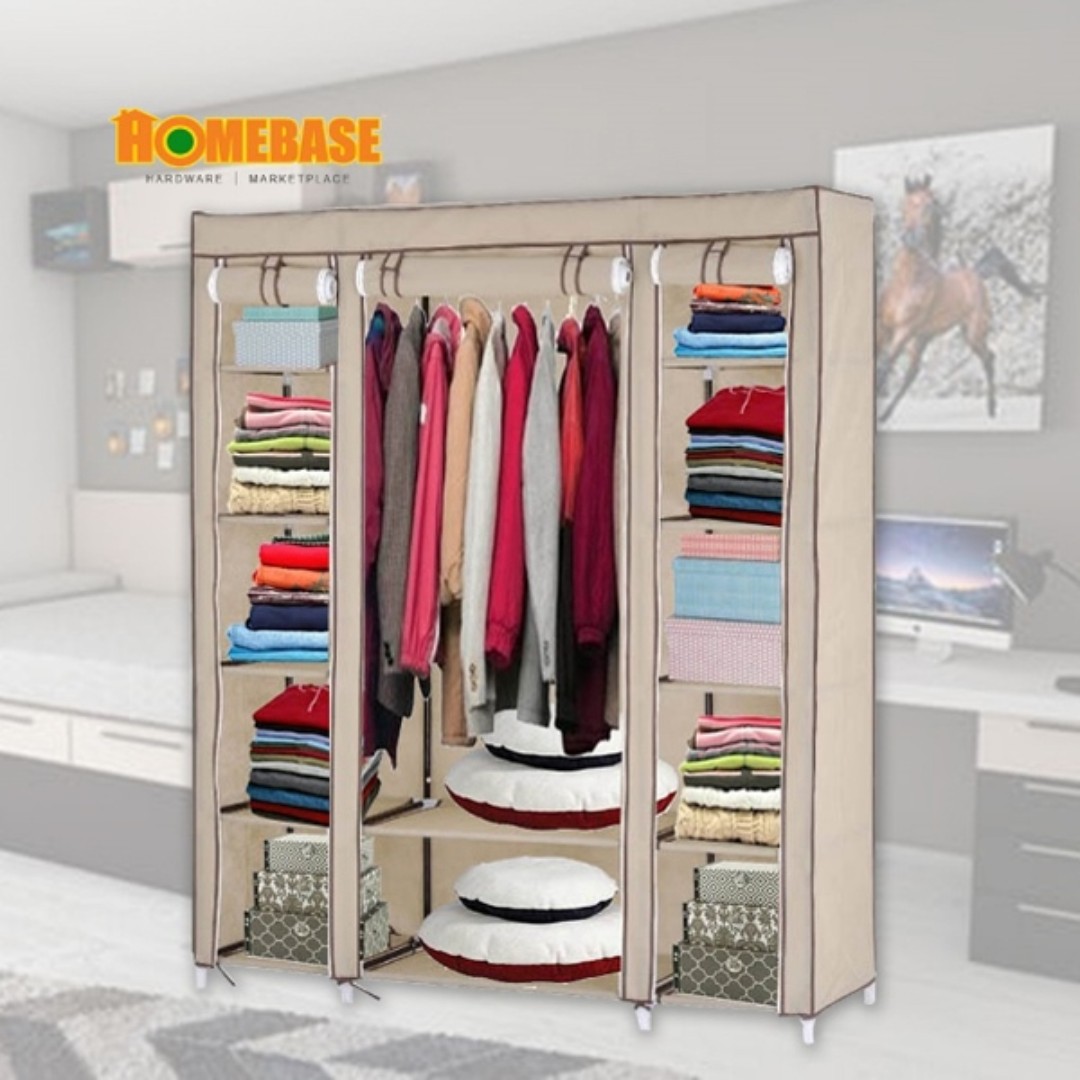 Homebase King Size Curtain Roll Up Clothes Wardrobe With Hanging