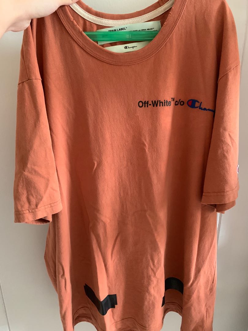 off white x champion red tee