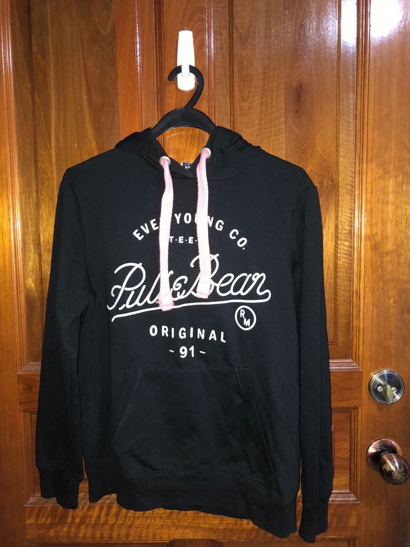 pink hoodie with black strings