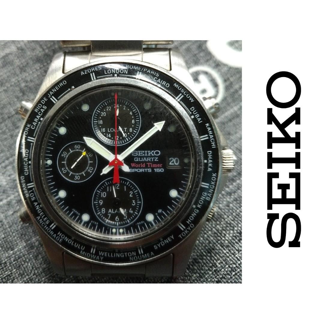 SEIKO 5T52-6A40 WORLD TIMER GENTS QUARTZ GMT ALARM CHRONO WATCH, Women's  Fashion, Watches & Accessories, Watches on Carousell
