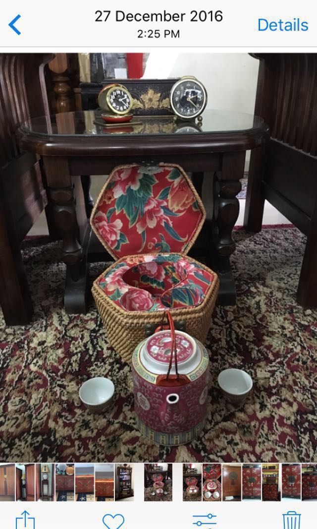 Vintage Chinese Teapot Set in Wicker Basket, Furniture & Home Living