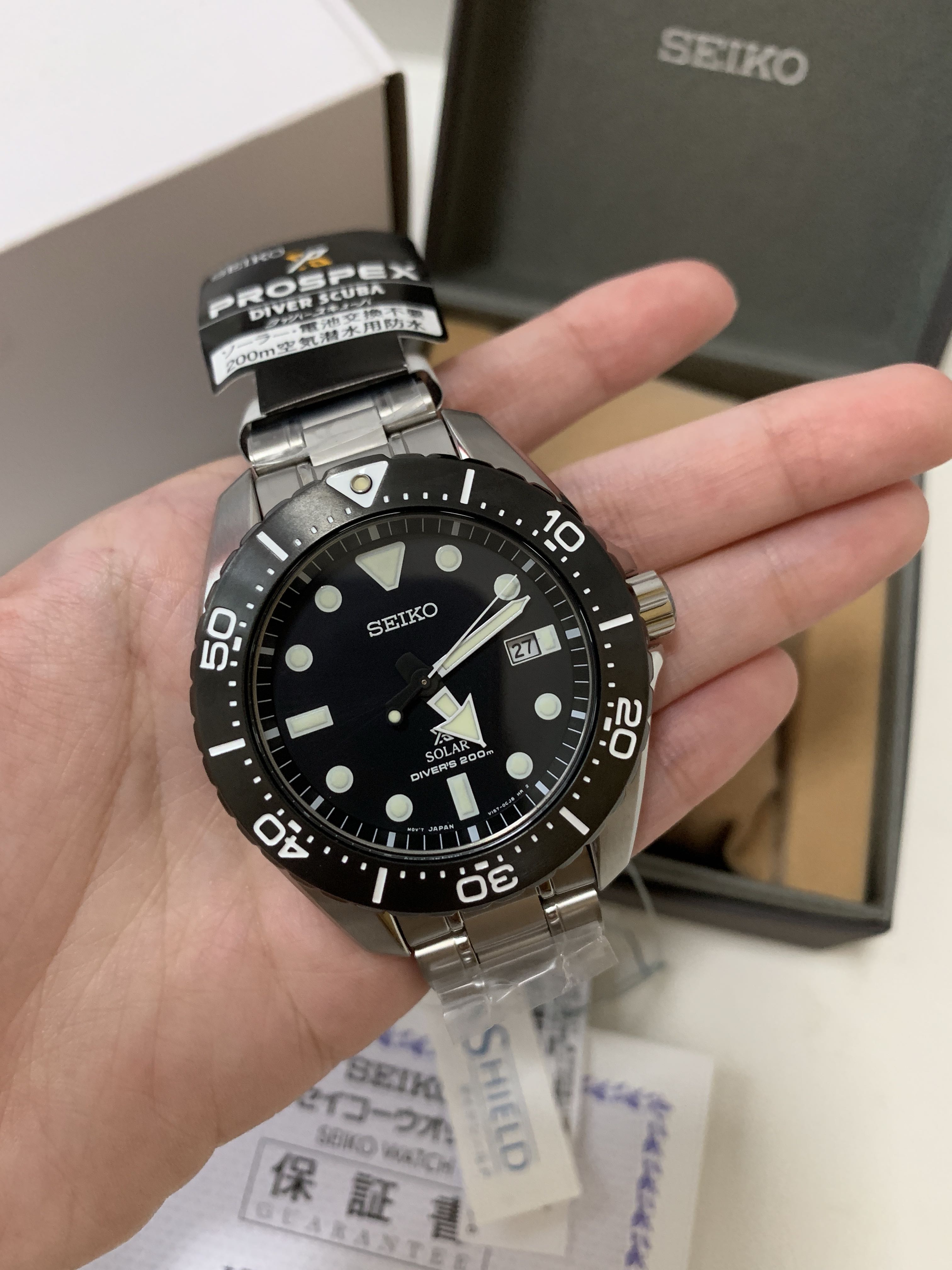 BNIB Seiko SBDJ013 Prospex 200M Diver Solar Black Titanium, Men's Fashion,  Watches & Accessories, Watches on Carousell