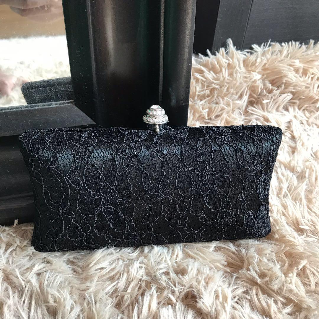 BNWT Chomel Black Lace Clutch