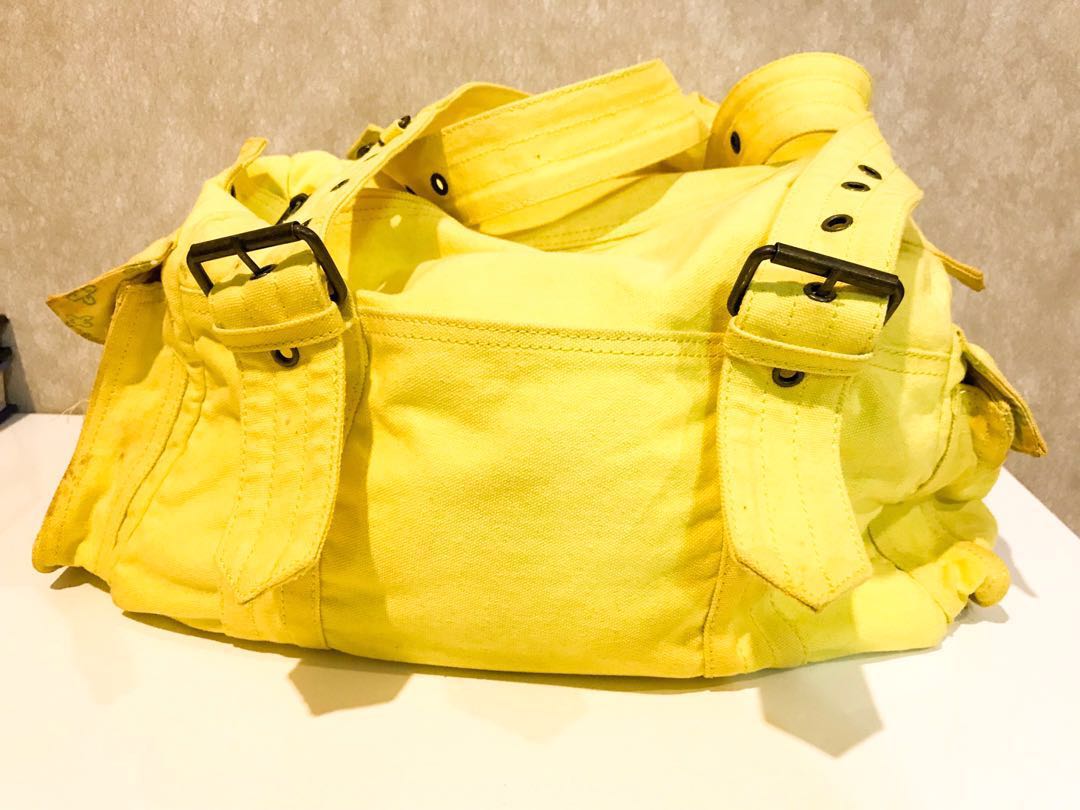 yellow duffle bag