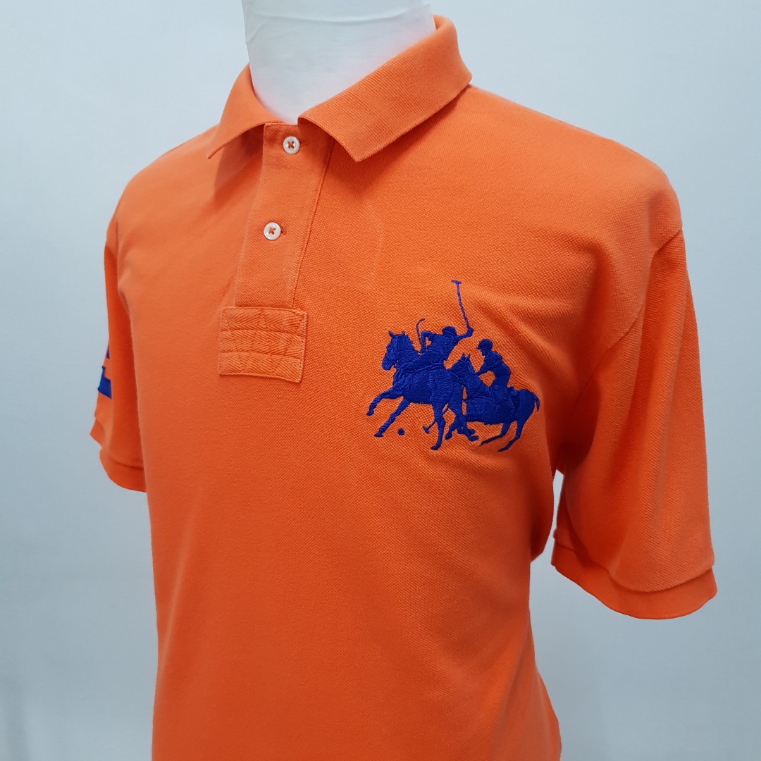 Orange polo shirt new arrivals with green horse