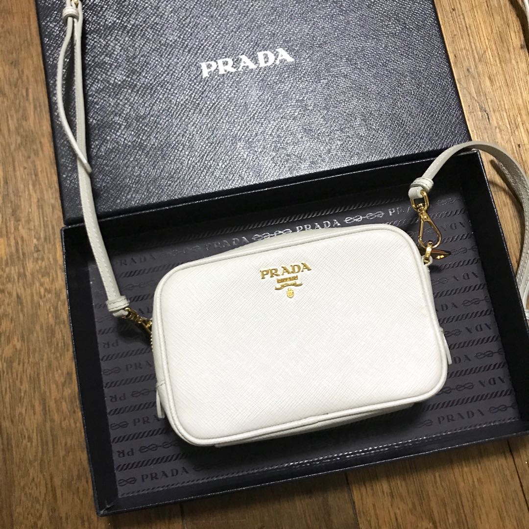 prada white sling bag