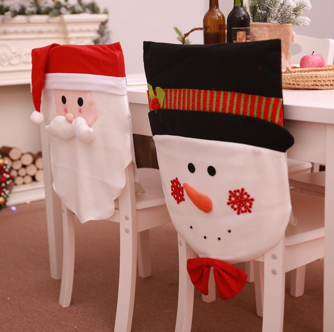 Santa Claus Snowman Dining Chair Cover Dresser Dress Up Decoration