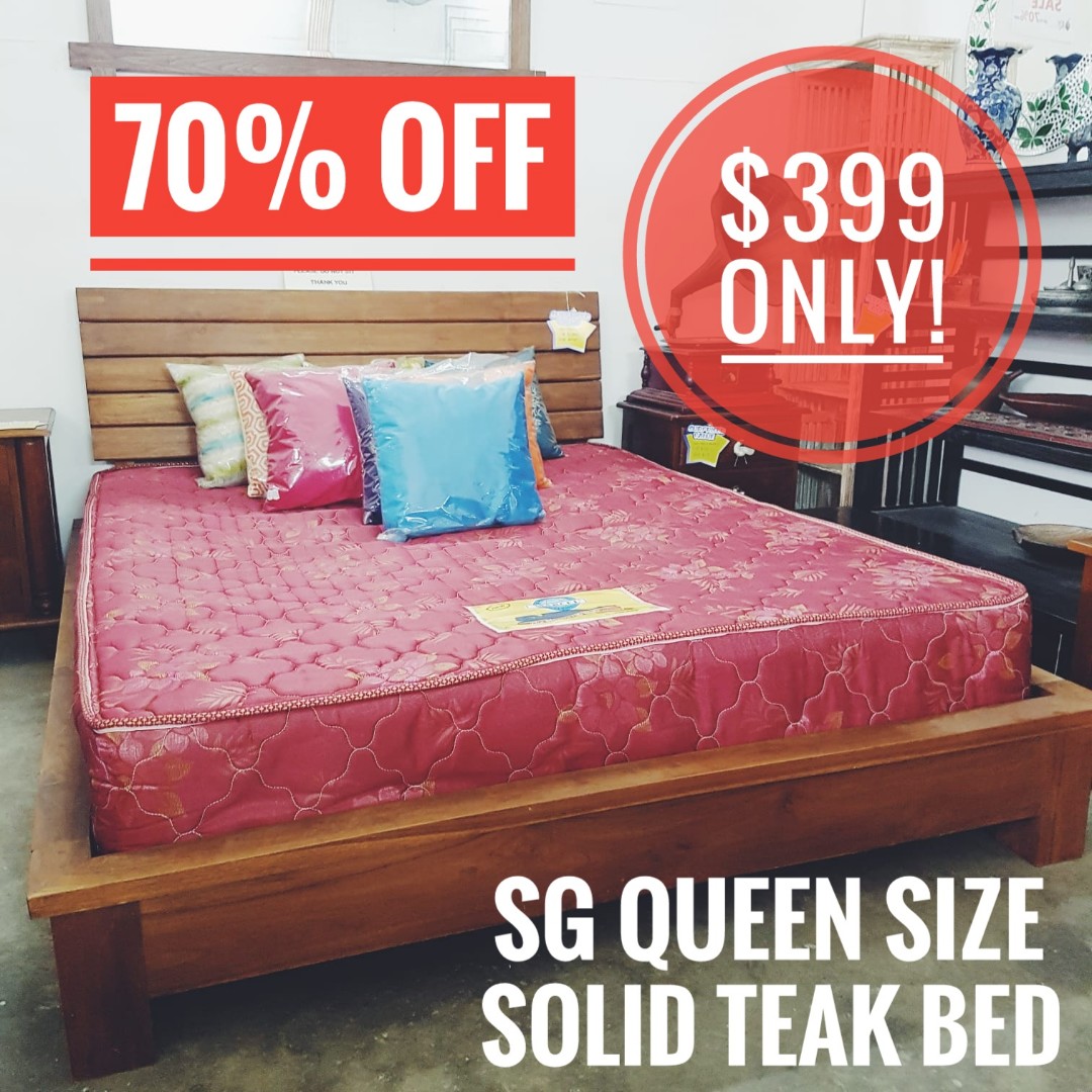 Solid Teak Wood Queen Size Bed Frame Furniture Beds Mattresses Photo