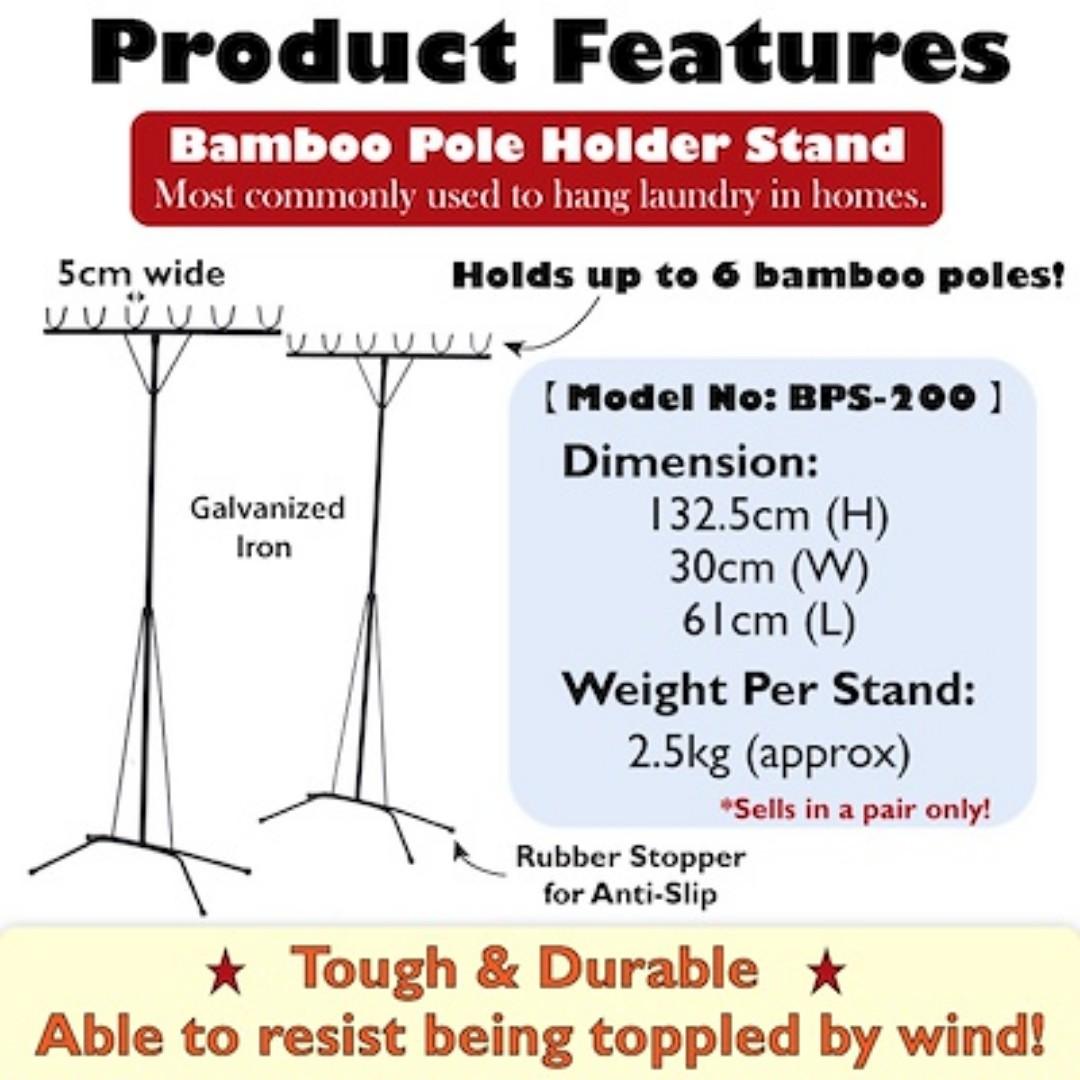 Standing Steel Bamboo Pole Holder Laundry Stand Pair, Furniture & Home