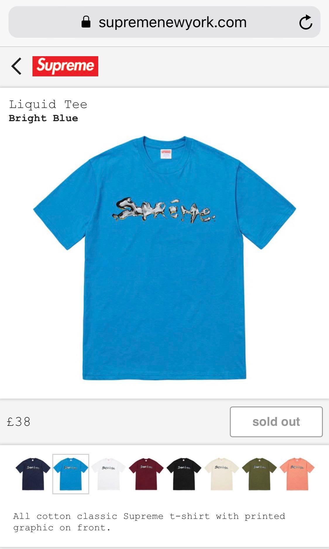 Supreme Liquid Tee Blue M Men s Fashion Tops Sets Tshirts
