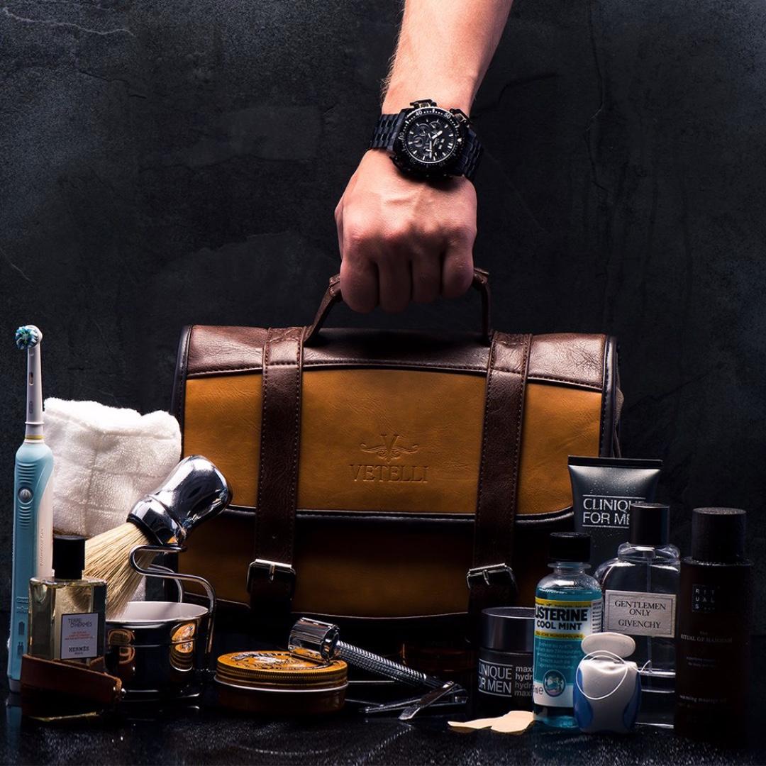 Mens leather hanging toiletry deals bag