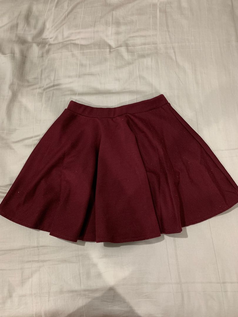 Wine red colour short skirt, Women's 