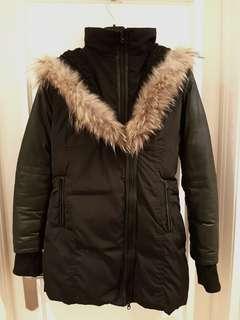 Mackage look alike down filled winter coat with leather sleeves!