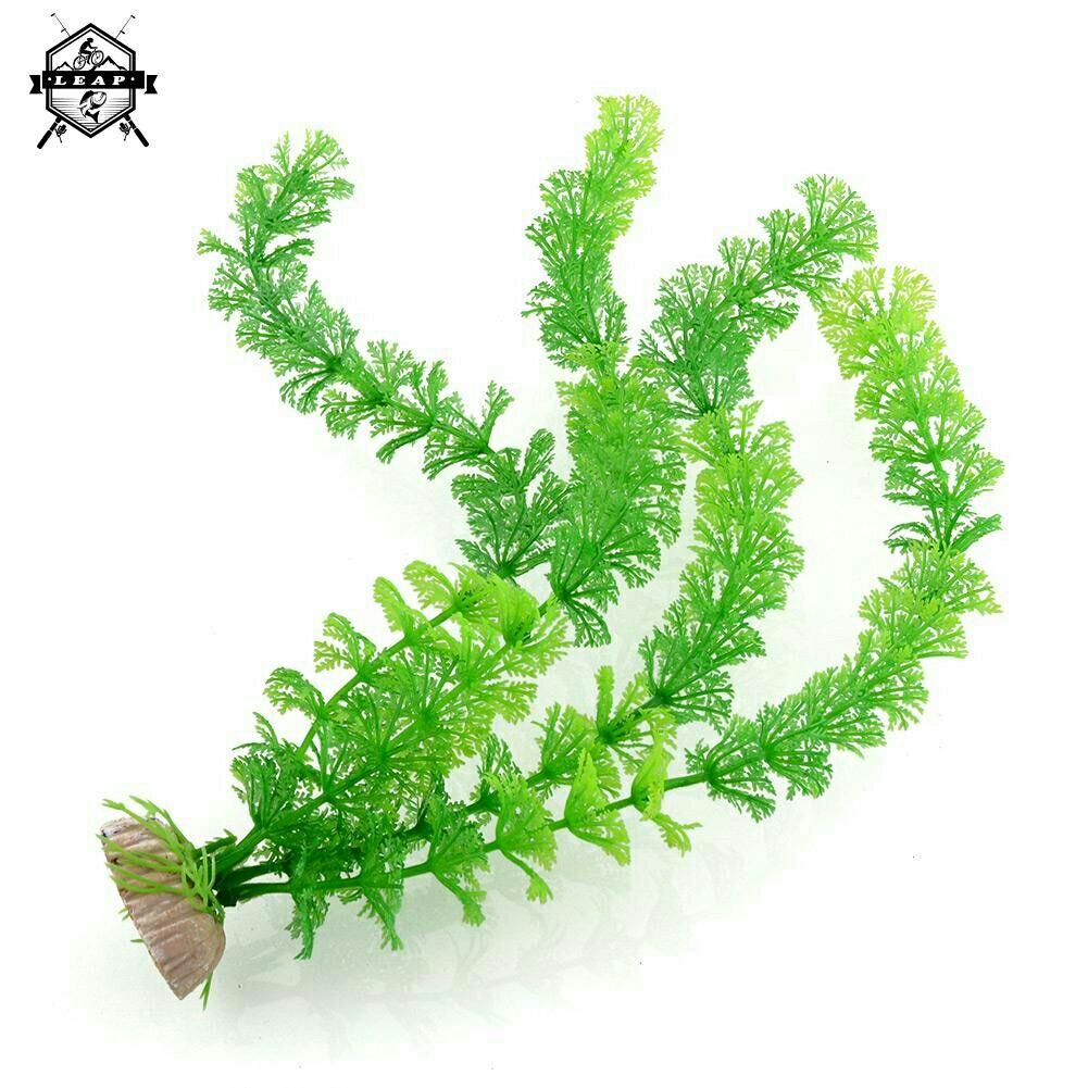 Uxcell 21.6" Green Artificial Aquarium Plant – Plastic Fish Tank Decoration With Ceramic Base
