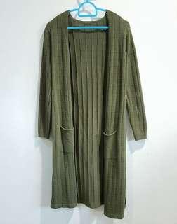 [FREE POSTAGE] Muji style long cardigan with pockets in turtle green