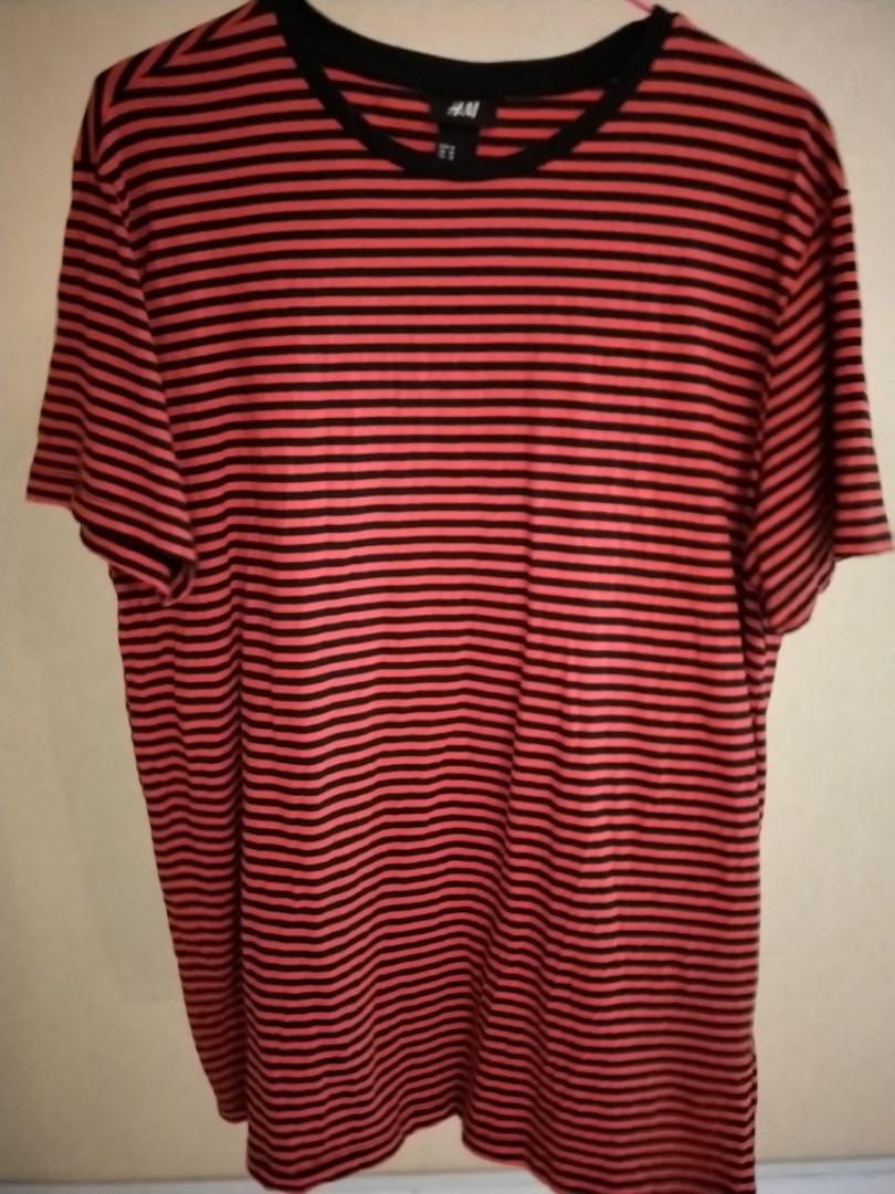 h&m red and black striped shirt