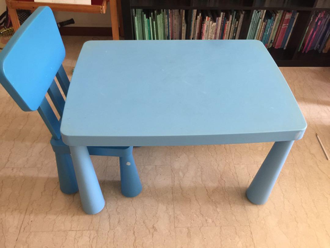 ikea kids table with two chair blue and green