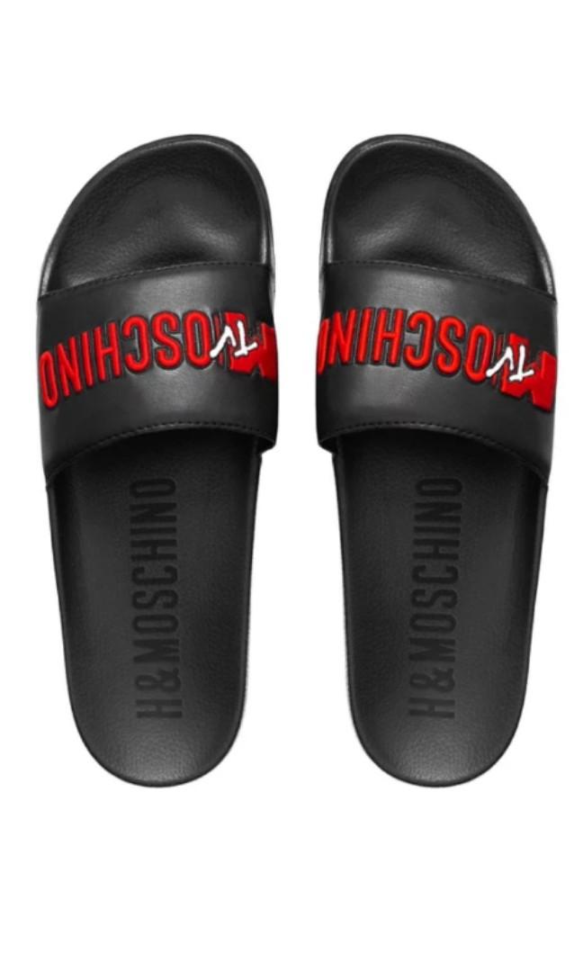MOSCHINO TV H M Leather Slides Men s Fashion Footwear Flipflops and Slides on Carousell