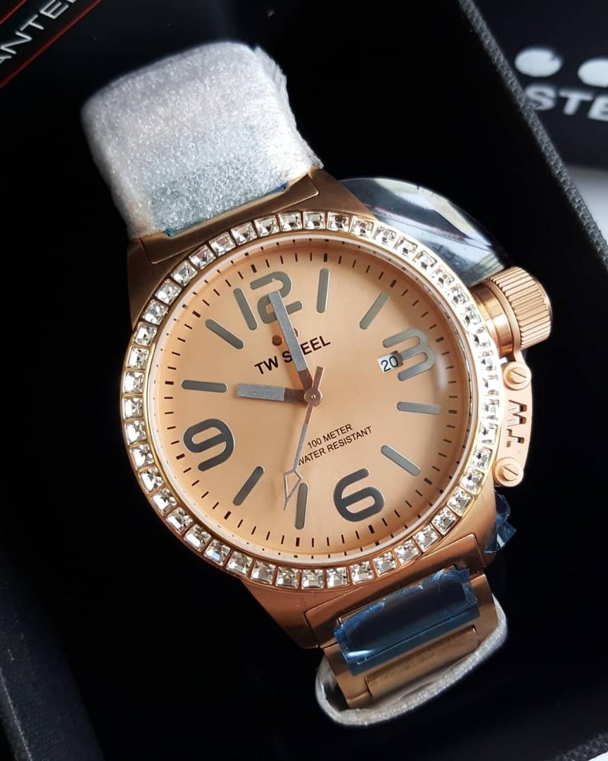 TW STEEL Women s Canteen Rose Gold Tone Swarovski Bezel Stainless
