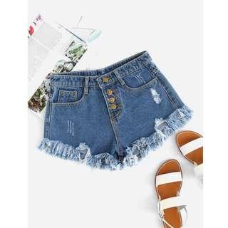 Distressed Fray Hem Denim Shorts