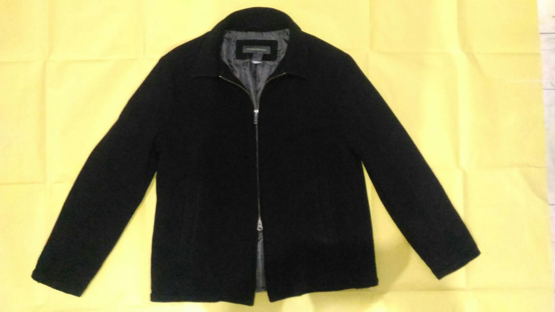 Black Wool/Fleece Harrington Jacket 