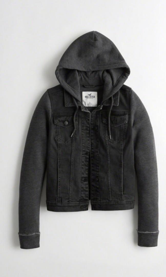 Black Hoodie Denim Jacket, Men's 