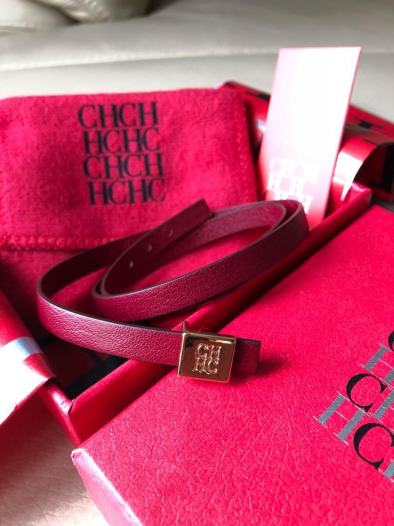Carolina Herrera Leather Bracelet in Dark Red