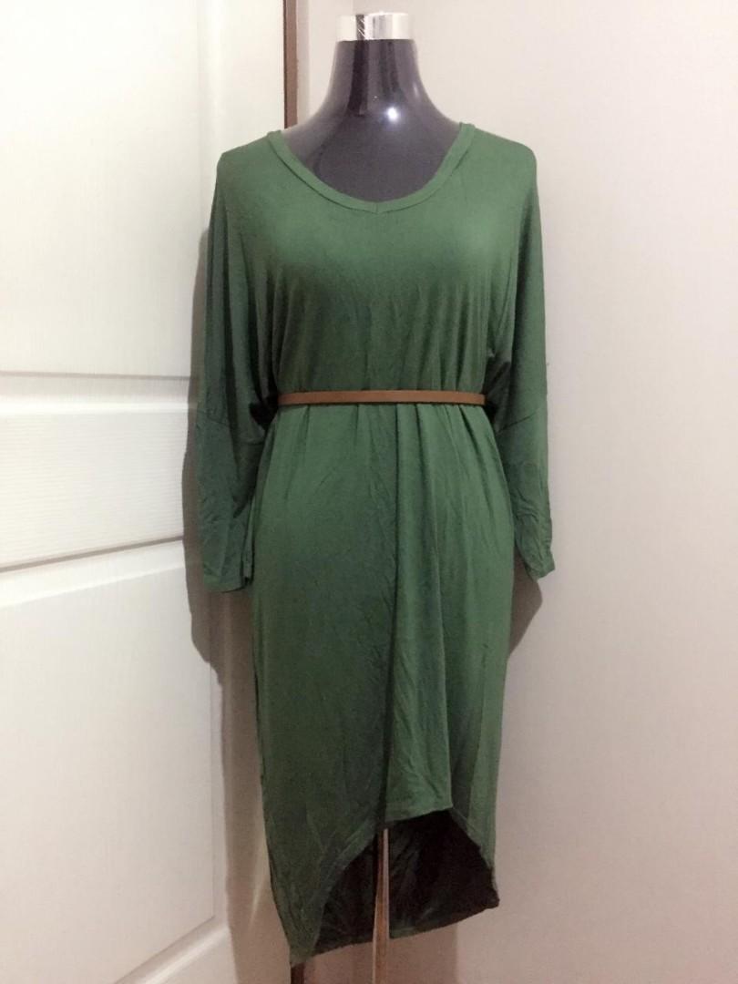 Green Oversized Round Neck T-Shirt Dress main image 1