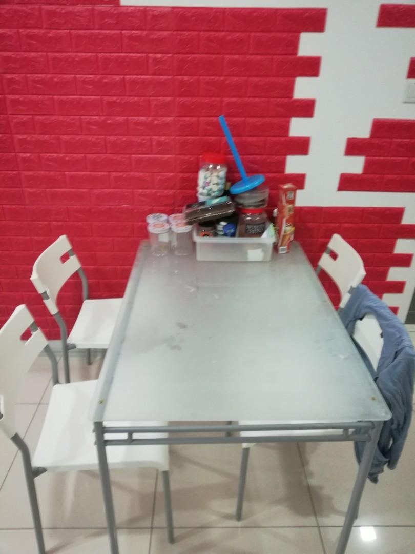 Ikea 4seater dining table (glass top), Furniture & Home Living