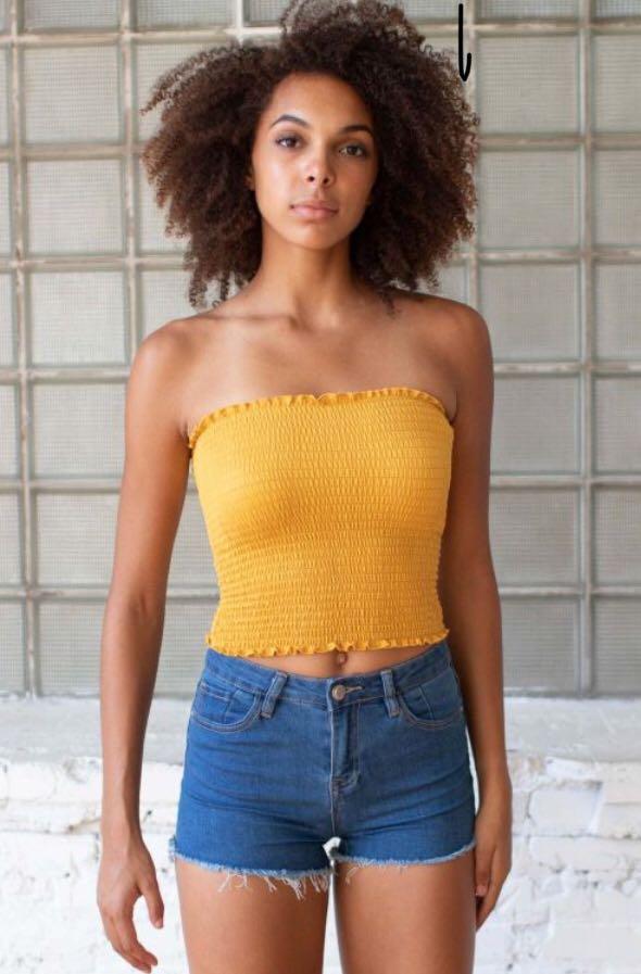 smocked yellow tube top