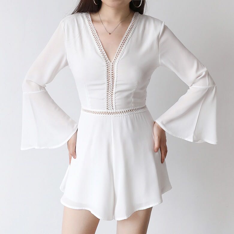 White romper with sleeves Clearance