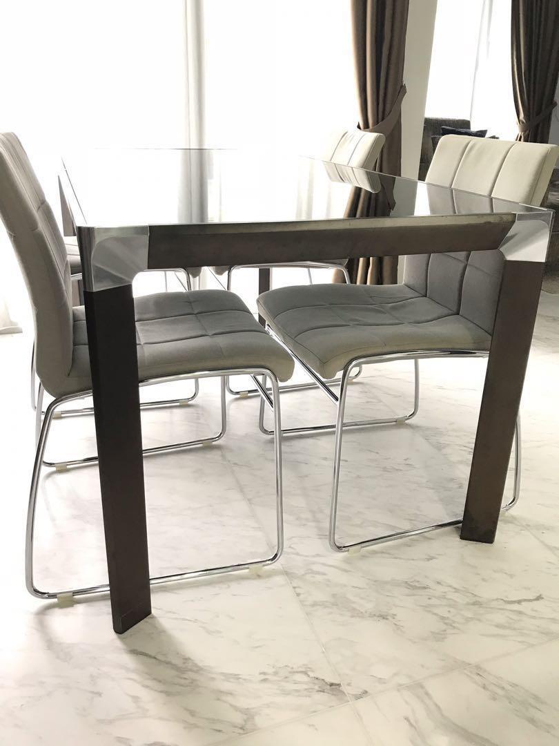 Must Go Dining Table Metal And Glass Furniture Tables Chairs On Carousell