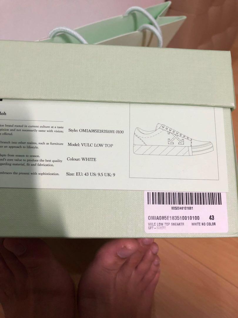 Off White Vulc Low Top White US 9.5 UK 9 EU 43