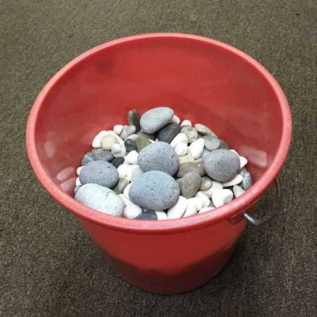 Pail of Decorative stones / Pebbles great for water features, pond