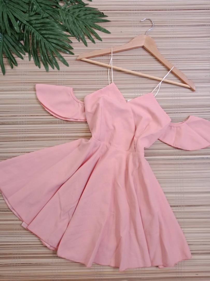 pastel pink off shoulder dress