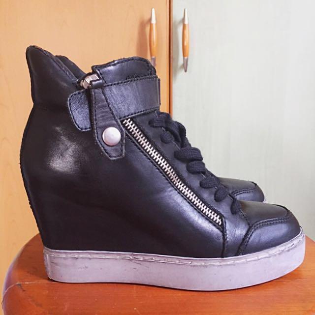 Price Reduced Authentic Ash Genuine Black Leather Hi Top Wedge
