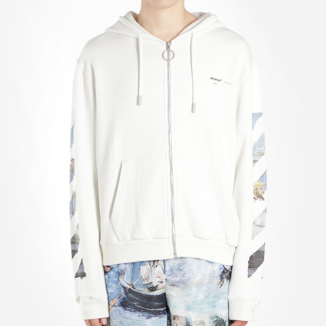 Off White Colored Arrow Zipped Hoodie 
