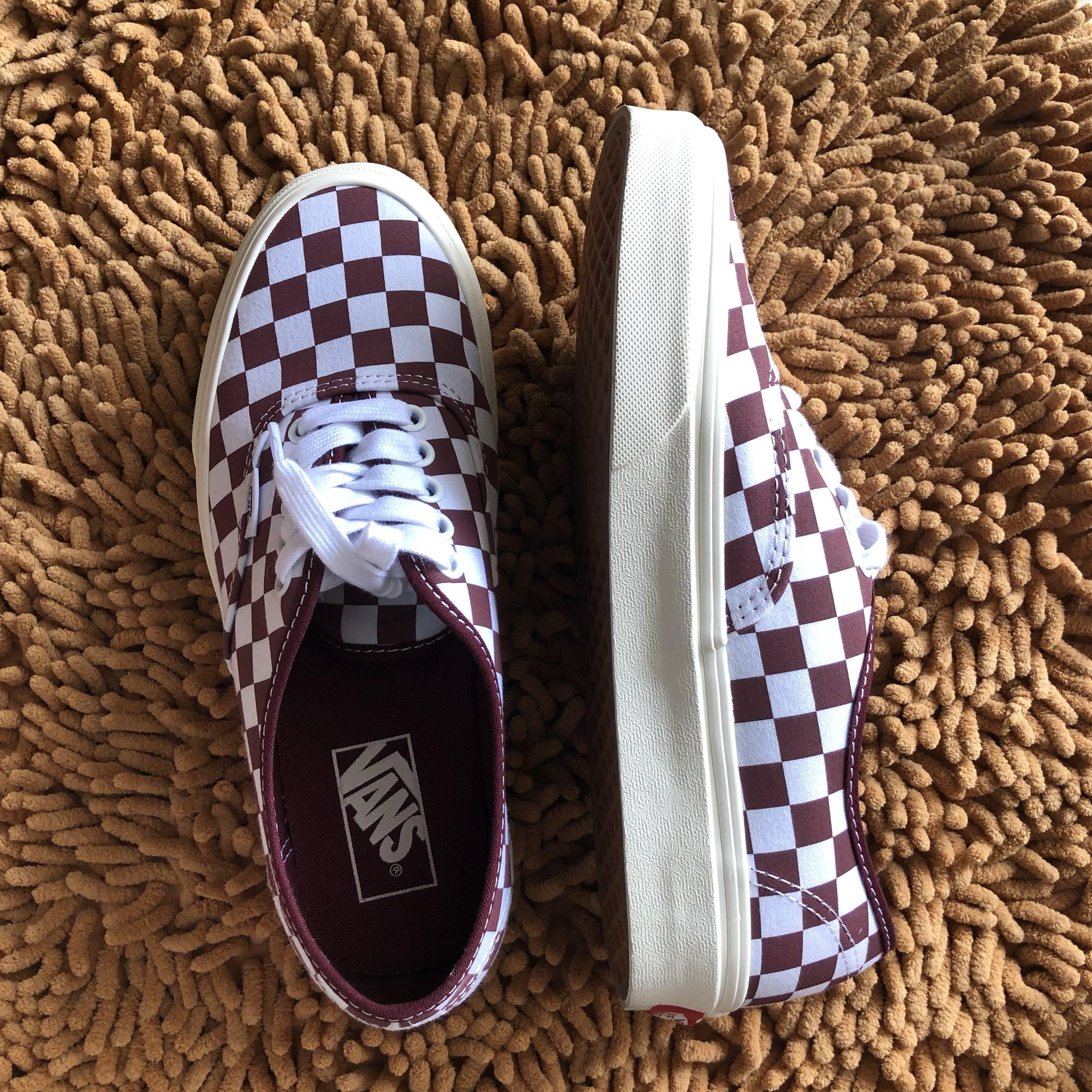 Maroon and grey checkered store vans