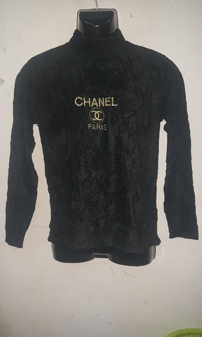 VINTAGE AUTHENTIC CHANEL PARIS BLACK T-SHIRT WITH GOLD EMBROIDERY, Women's  Fashion, Tops, Longsleeves on Carousell
